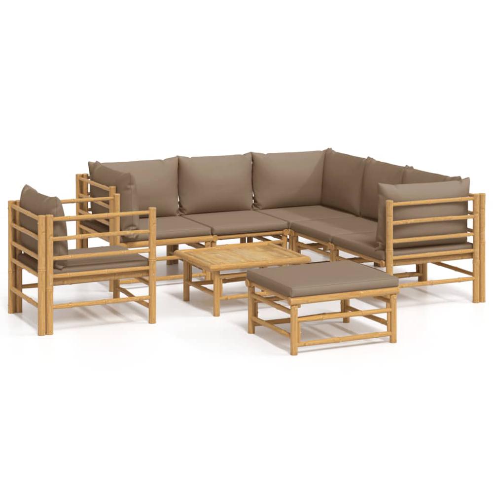 8 Piece Patio Lounge Set with Taupe Cushions Bamboo. Picture 1