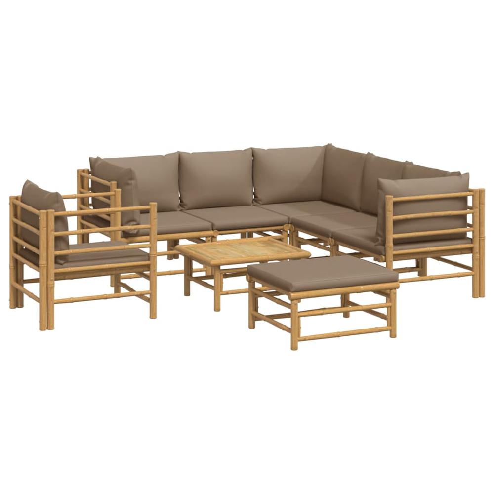 8 Piece Patio Lounge Set with Taupe Cushions Bamboo. Picture 2