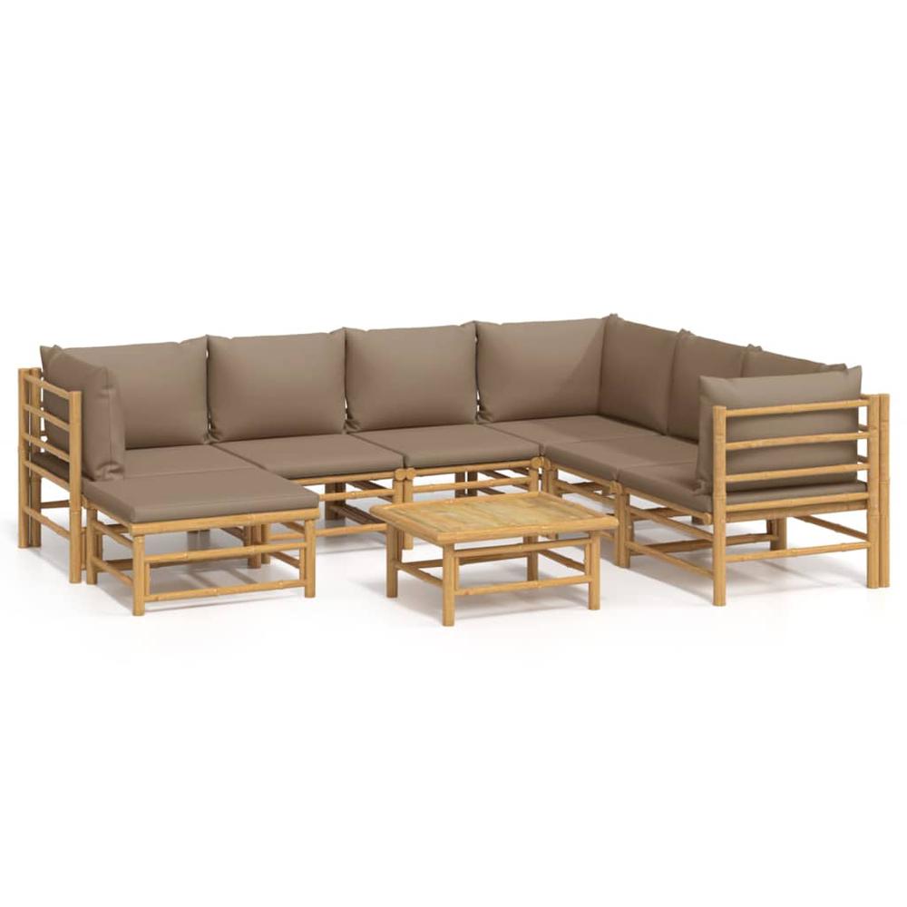 8 Piece Patio Lounge Set with Taupe Cushions Bamboo. Picture 1