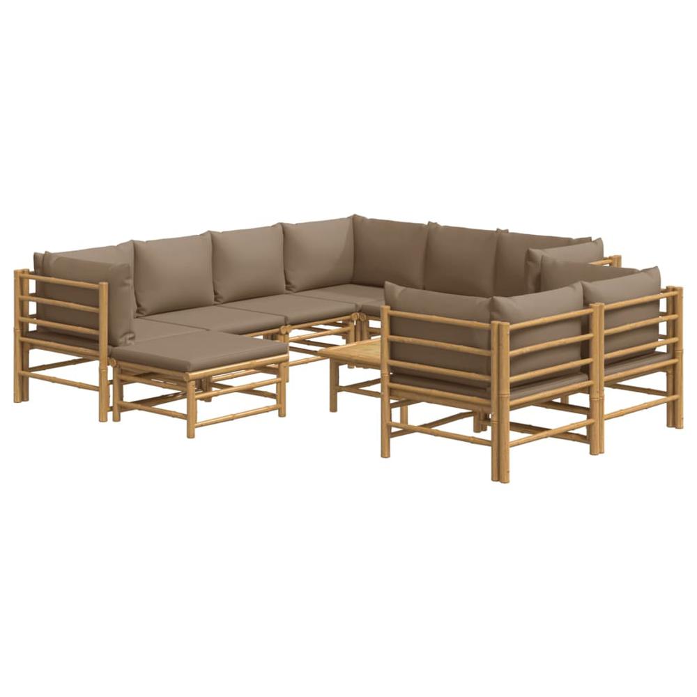 10 Piece Patio Lounge Set with Taupe Cushions Bamboo. Picture 2
