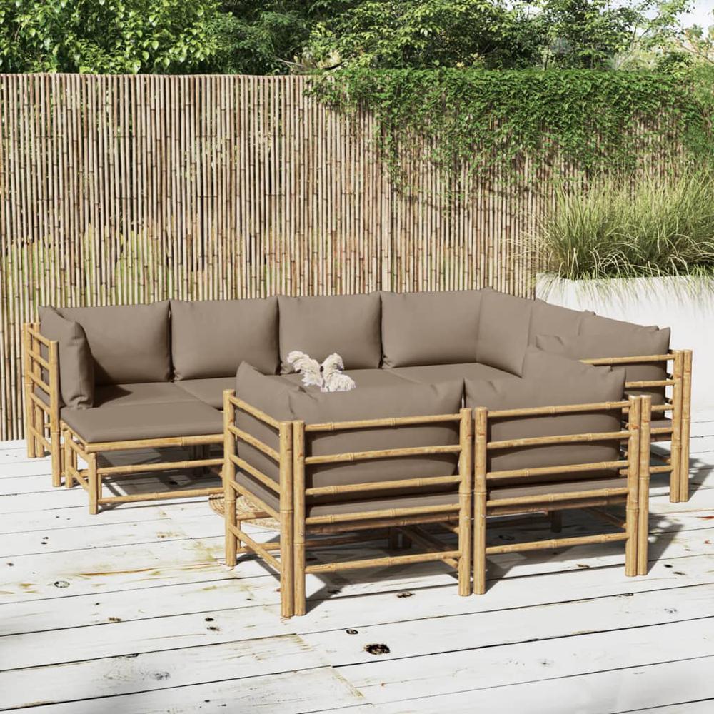 10 Piece Patio Lounge Set with Taupe Cushions Bamboo. Picture 11