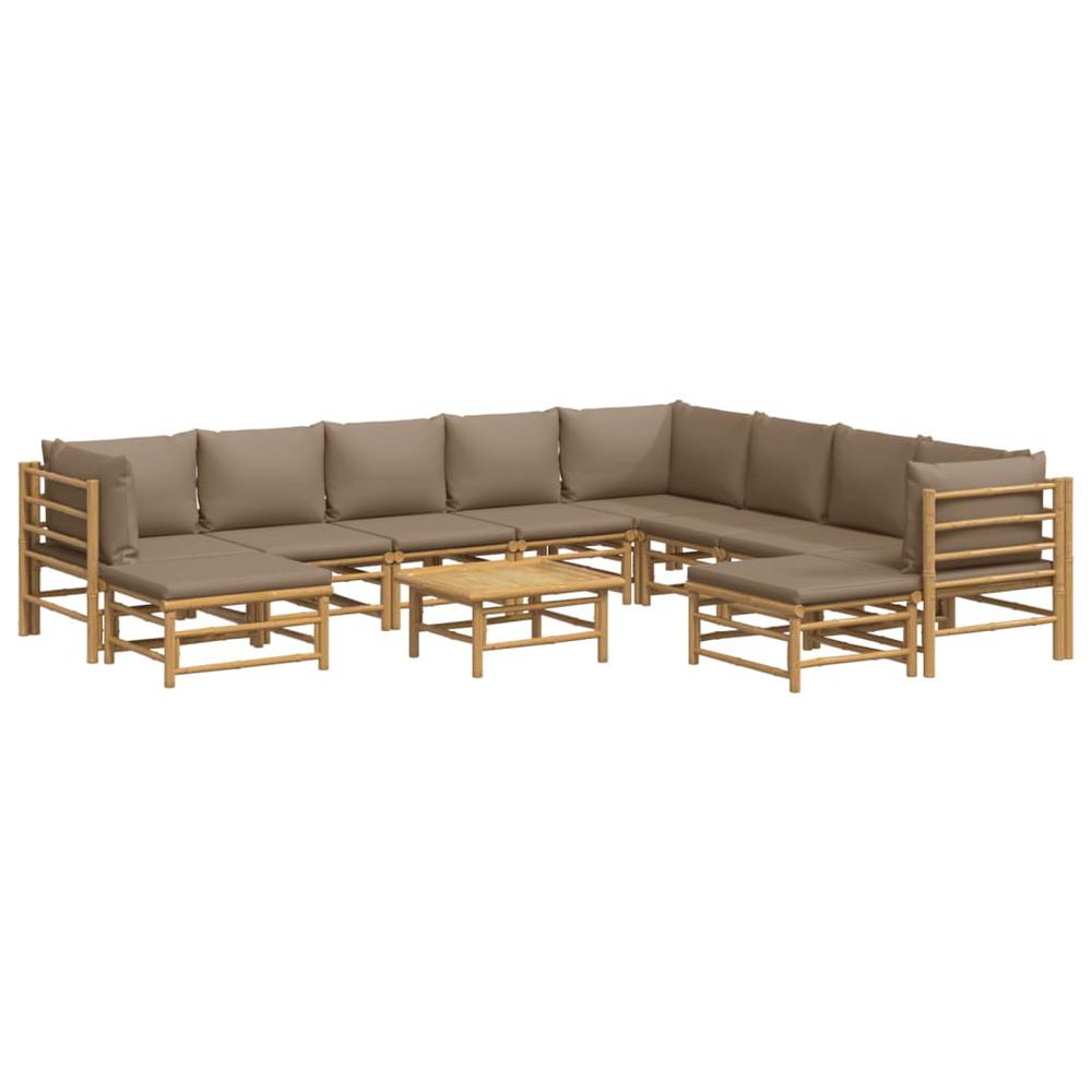11 Piece Patio Lounge Set with Taupe Cushions Bamboo. Picture 2