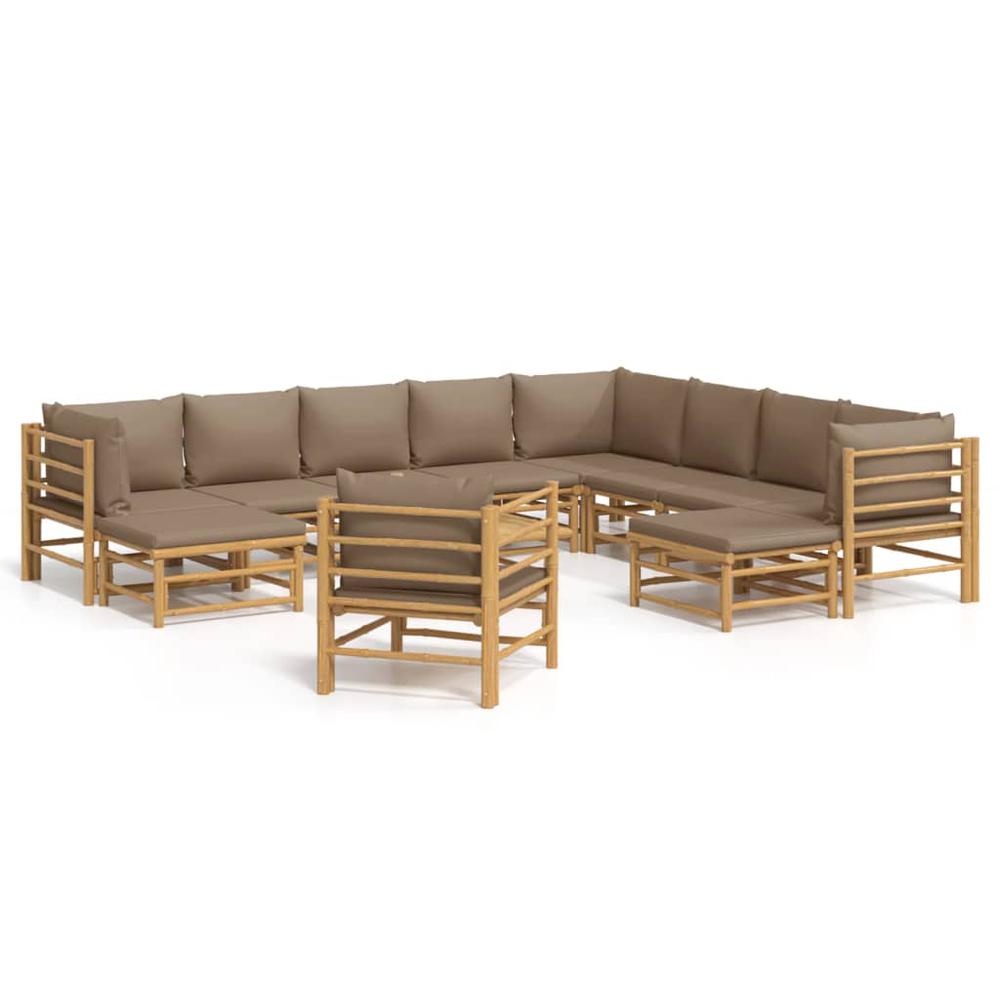12 Piece Patio Lounge Set with Taupe Cushions Bamboo. Picture 1