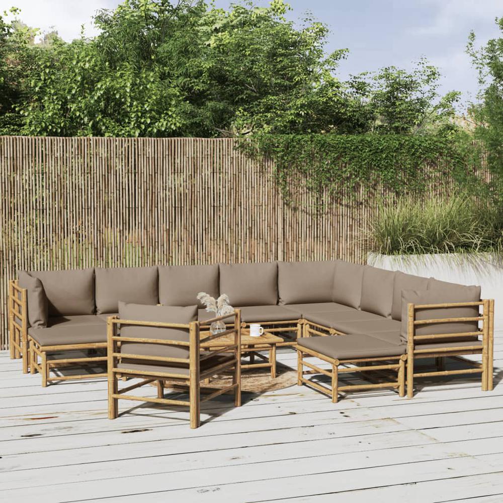 12 Piece Patio Lounge Set with Taupe Cushions Bamboo. Picture 12