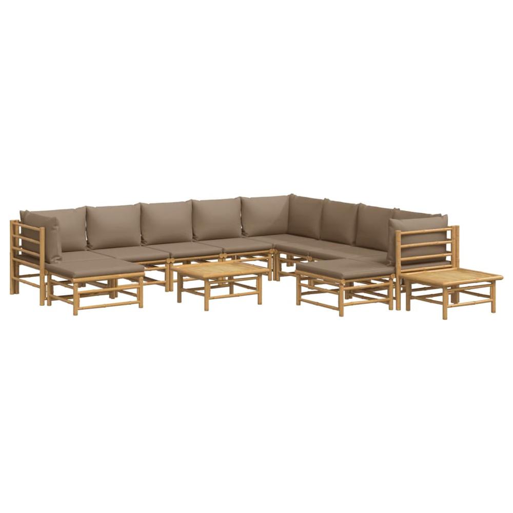 12 Piece Patio Lounge Set with Taupe Cushions Bamboo. Picture 2
