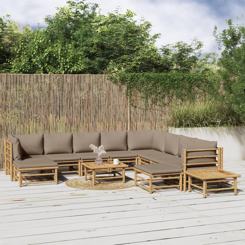 12 Piece Patio Lounge Set with Taupe Cushions Bamboo. Picture 11