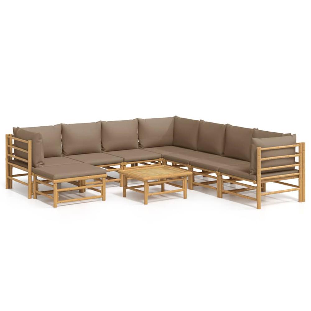 9 Piece Patio Lounge Set with Taupe Cushions Bamboo. Picture 1