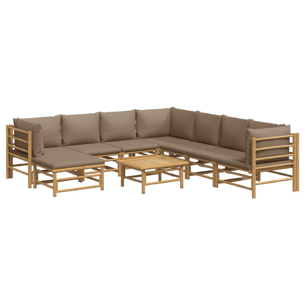 9 Piece Patio Lounge Set with Taupe Cushions Bamboo. Picture 2