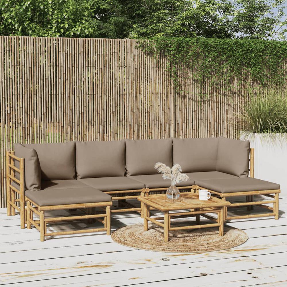 7 Piece Patio Lounge Set with Taupe Cushions Bamboo. Picture 11