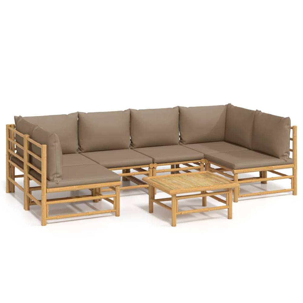 7 Piece Patio Lounge Set with Taupe Cushions Bamboo. Picture 1