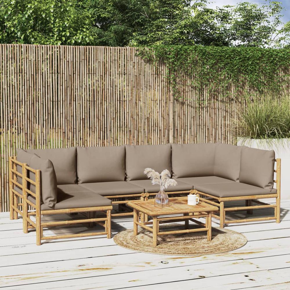 7 Piece Patio Lounge Set with Taupe Cushions Bamboo. Picture 9