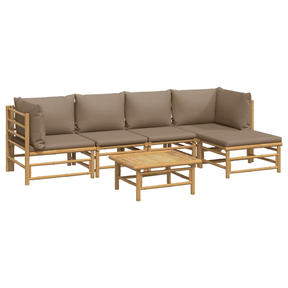 6 Piece Patio Lounge Set with Taupe Cushions Bamboo. Picture 2