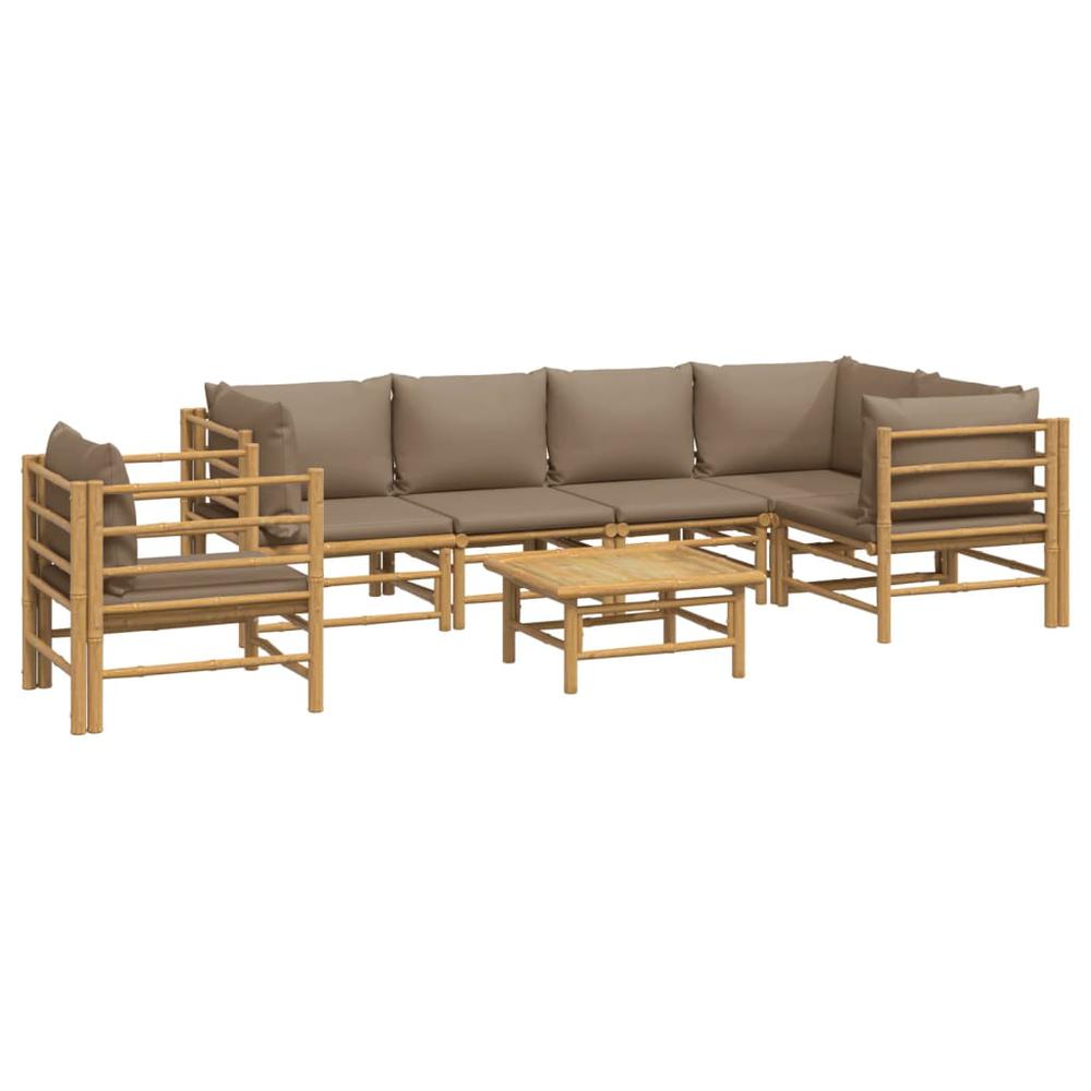 7 Piece Patio Lounge Set with Taupe Cushions Bamboo. Picture 2