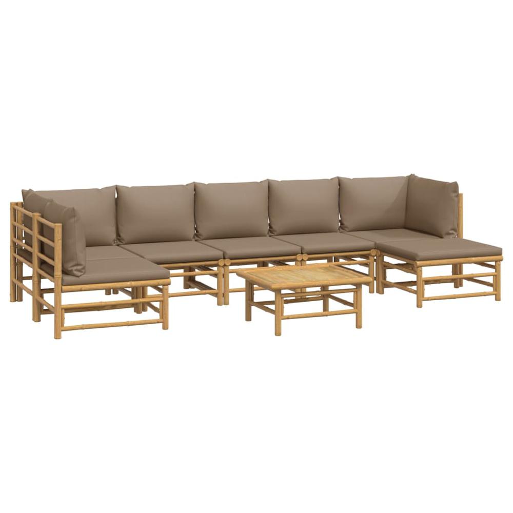 8 Piece Patio Lounge Set with Taupe Cushions Bamboo. Picture 2