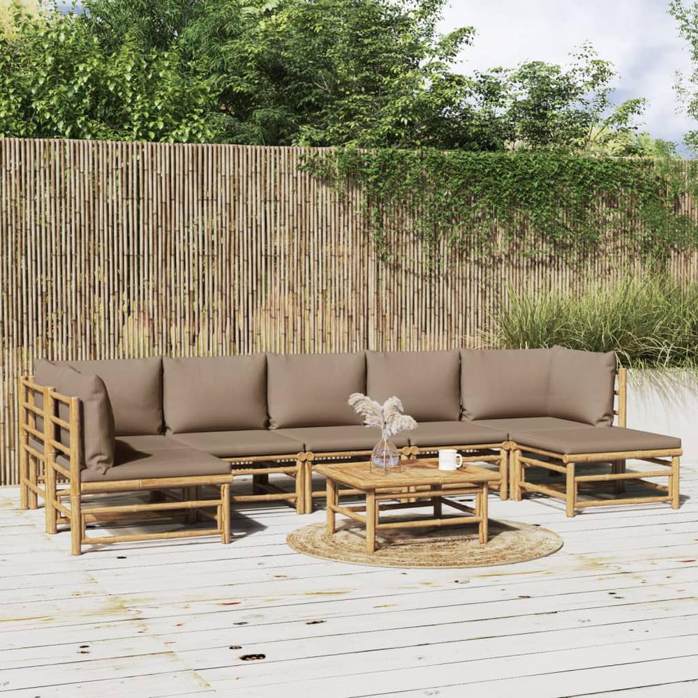 8 Piece Patio Lounge Set with Taupe Cushions Bamboo. Picture 11