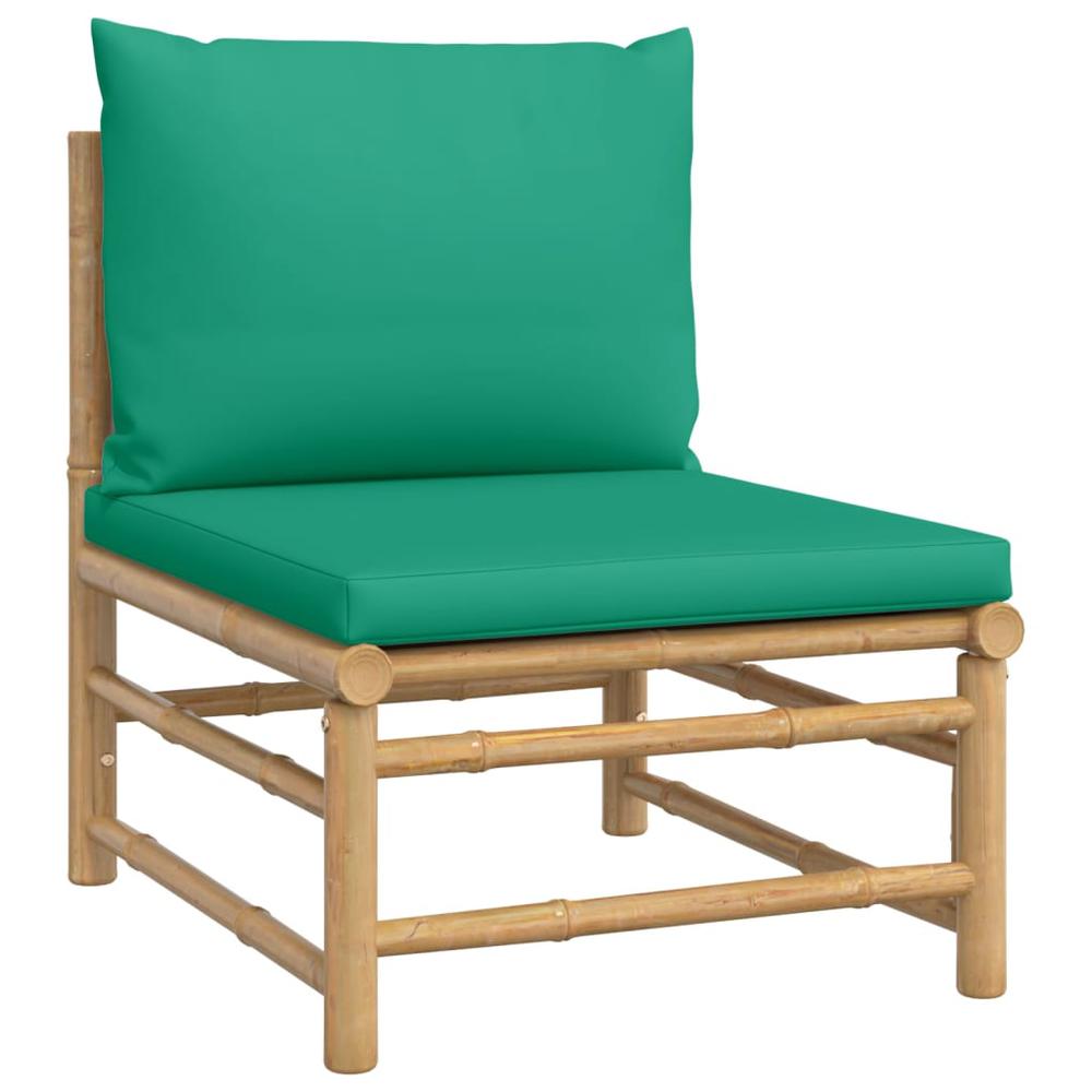 6 Piece Patio Lounge Set with Green Cushions Bamboo. Picture 4
