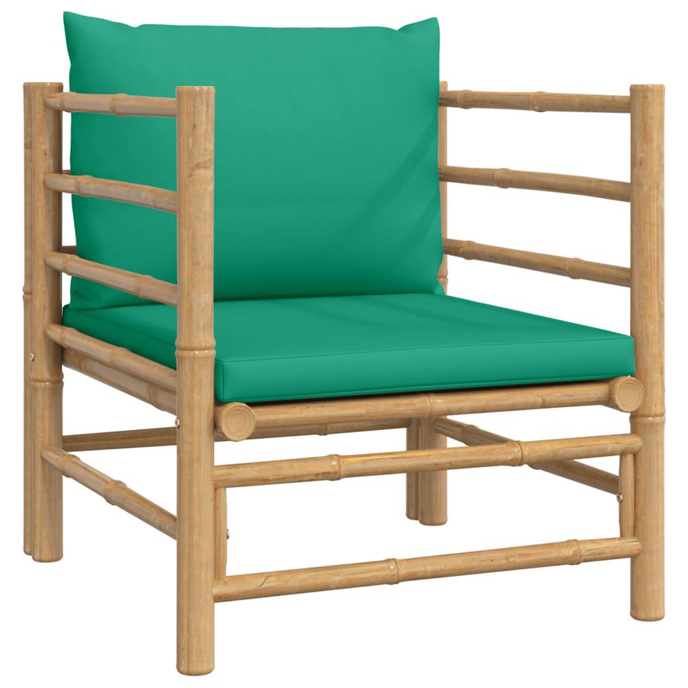 6 Piece Patio Lounge Set with Green Cushions Bamboo. Picture 5