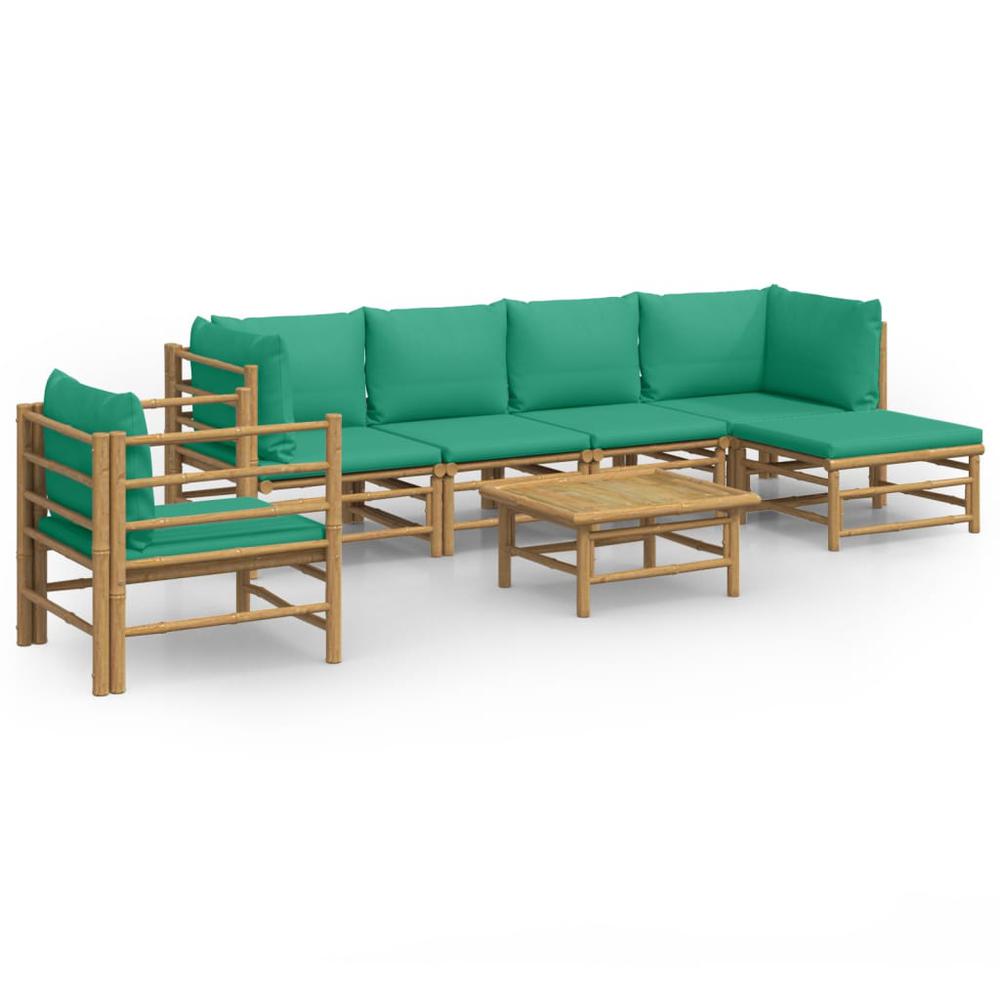 7 Piece Patio Lounge Set with Green Cushions Bamboo. Picture 1