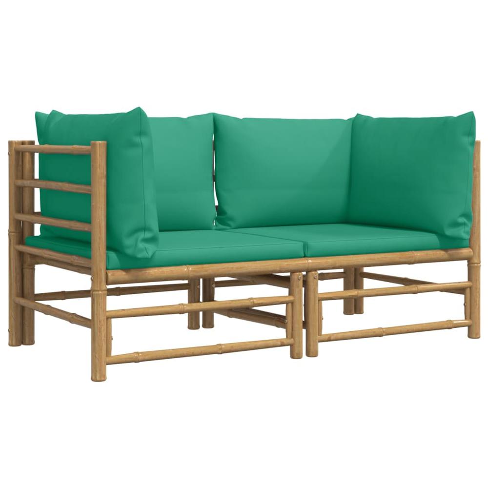 Patio Corner Sofas with Green Cushions 2 pcs Bamboo. Picture 2