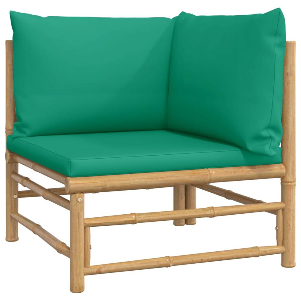 Patio Corner Sofas with Green Cushions 2 pcs Bamboo. Picture 3