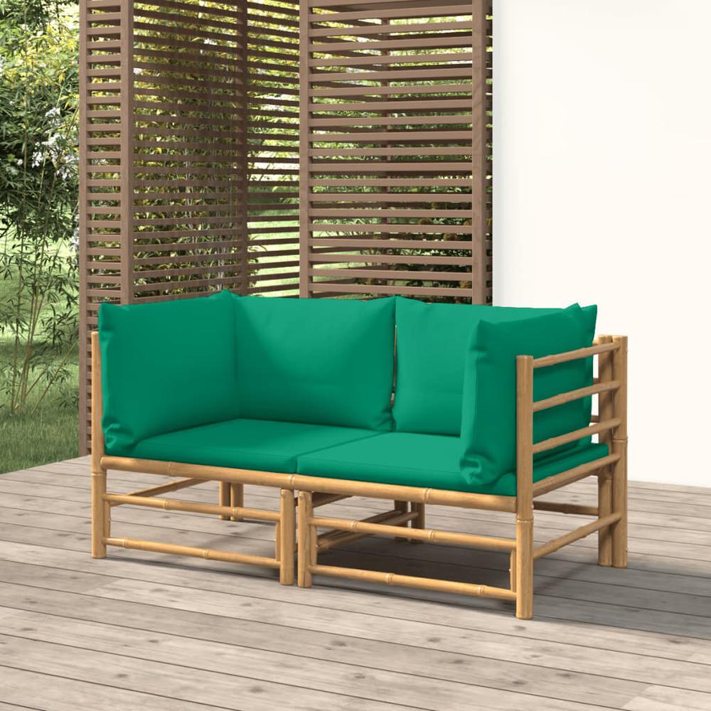 Patio Corner Sofas with Green Cushions 2 pcs Bamboo. Picture 6
