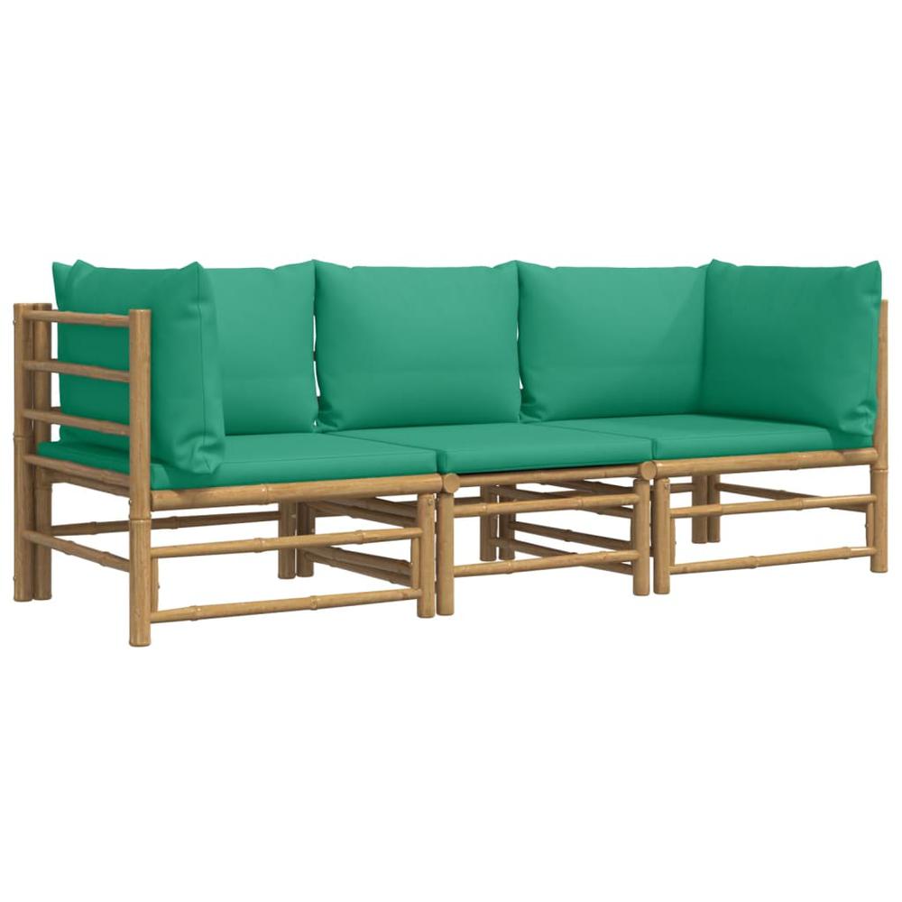 3 Piece Patio Lounge Set with Green Cushions Bamboo. Picture 2
