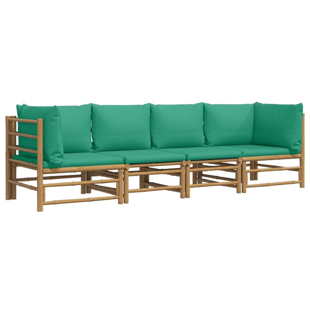 4 Piece Patio Lounge Set with Green Cushions Bamboo. Picture 2