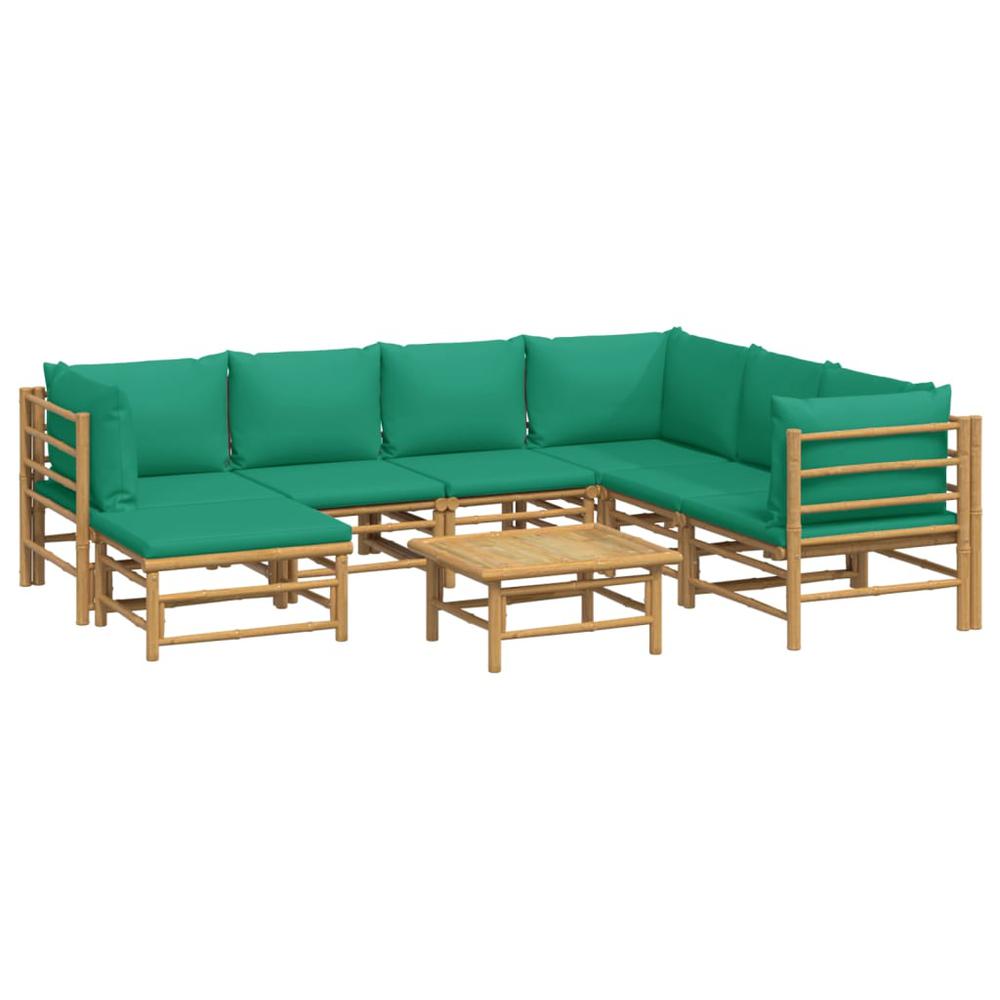 8 Piece Patio Lounge Set with Green Cushions Bamboo. Picture 2