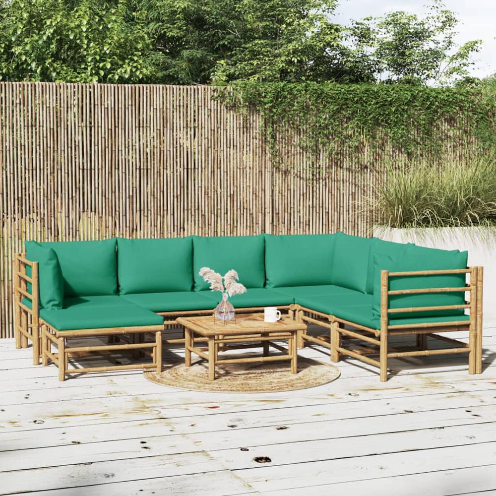 8 Piece Patio Lounge Set with Green Cushions Bamboo. Picture 11