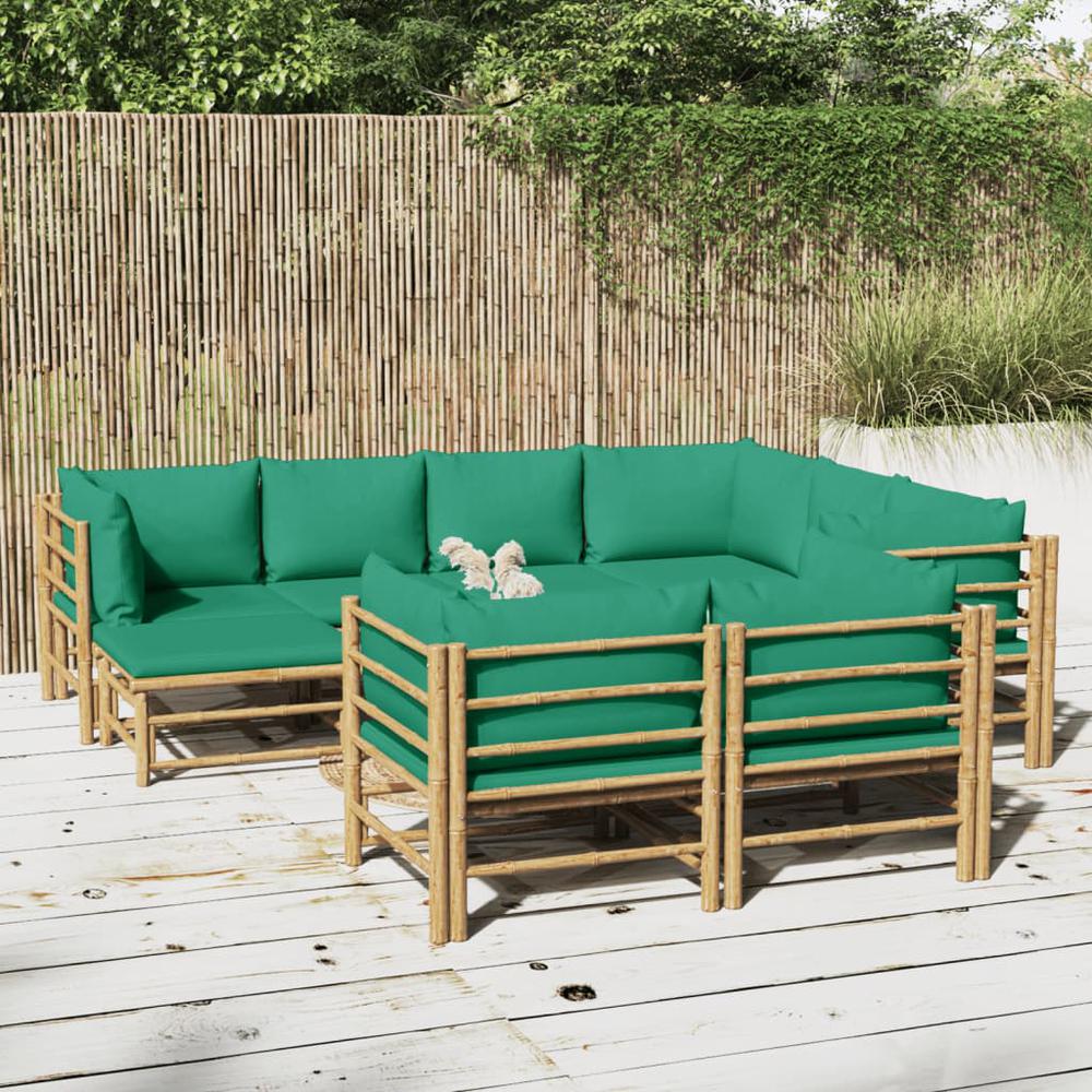 10 Piece Patio Lounge Set with Green Cushions Bamboo. Picture 11