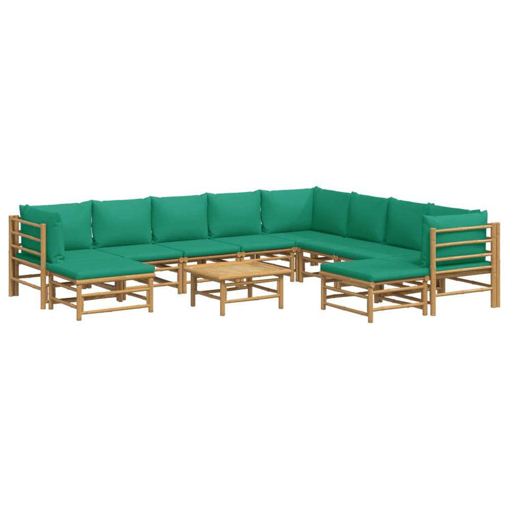 11 Piece Patio Lounge Set with Green Cushions Bamboo. Picture 2