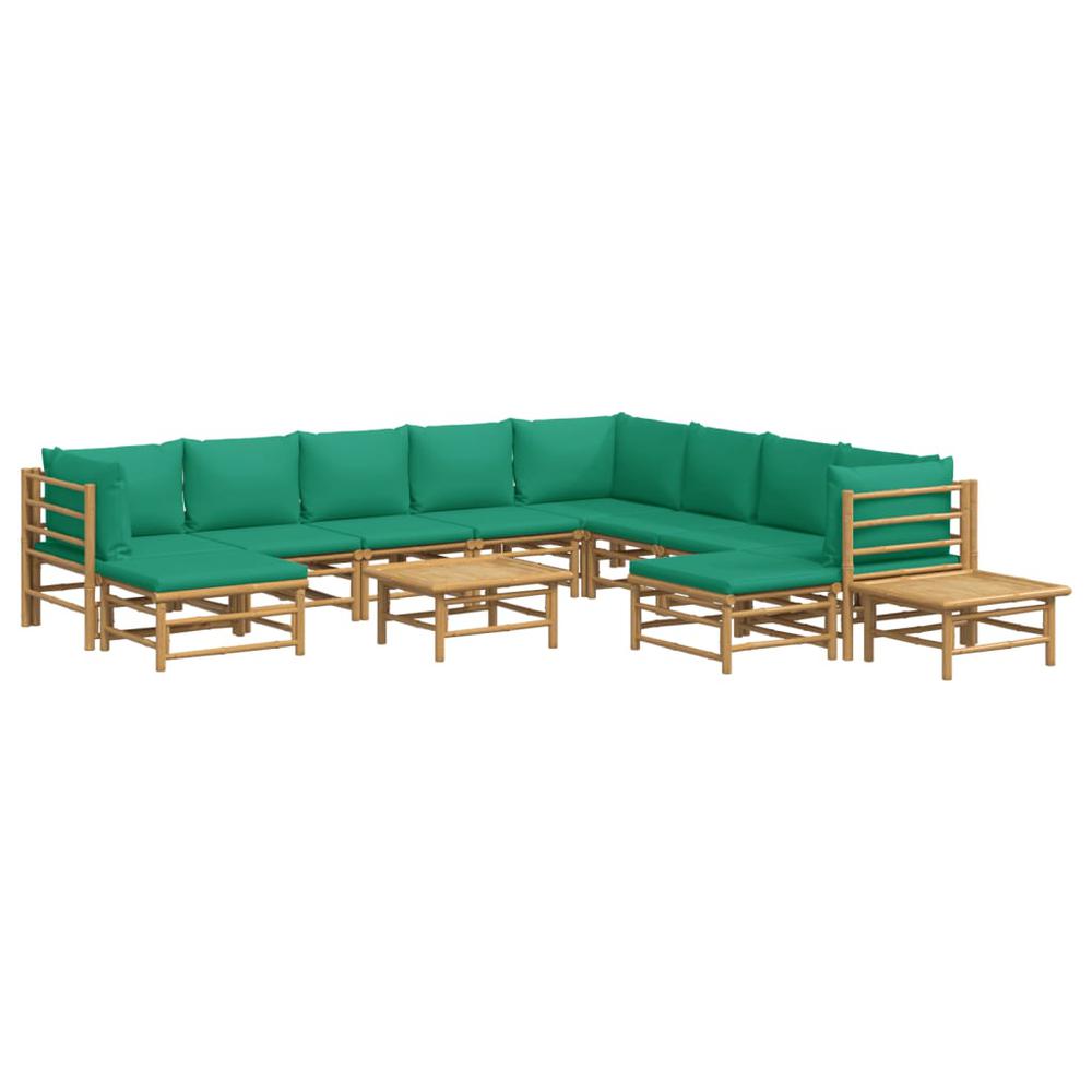 12 Piece Patio Lounge Set with Green Cushions Bamboo. Picture 2