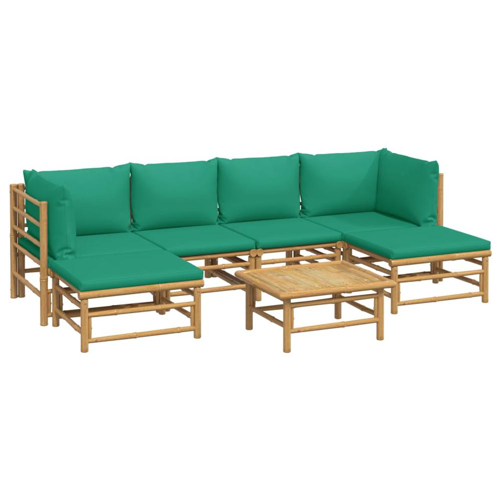 7 Piece Patio Lounge Set with Green Cushions Bamboo. Picture 2