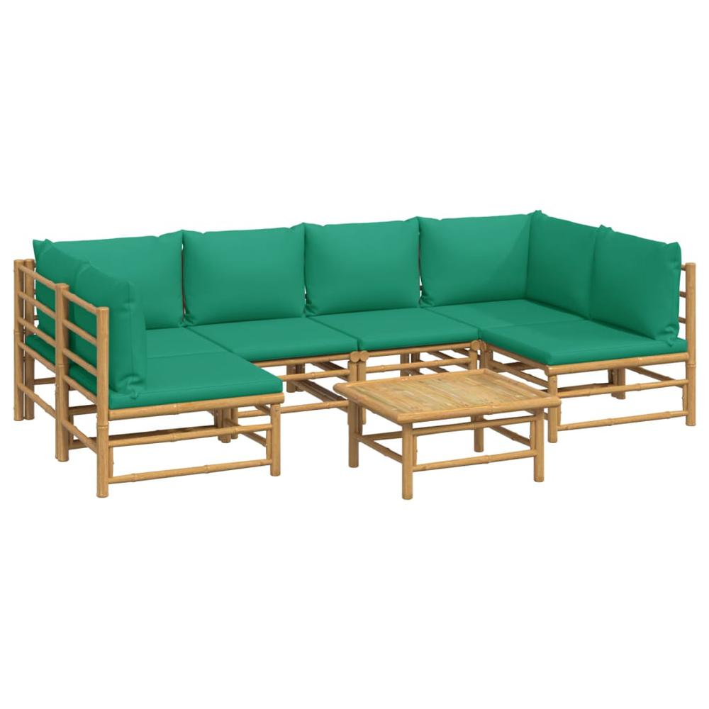 7 Piece Patio Lounge Set with Green Cushions Bamboo. Picture 2