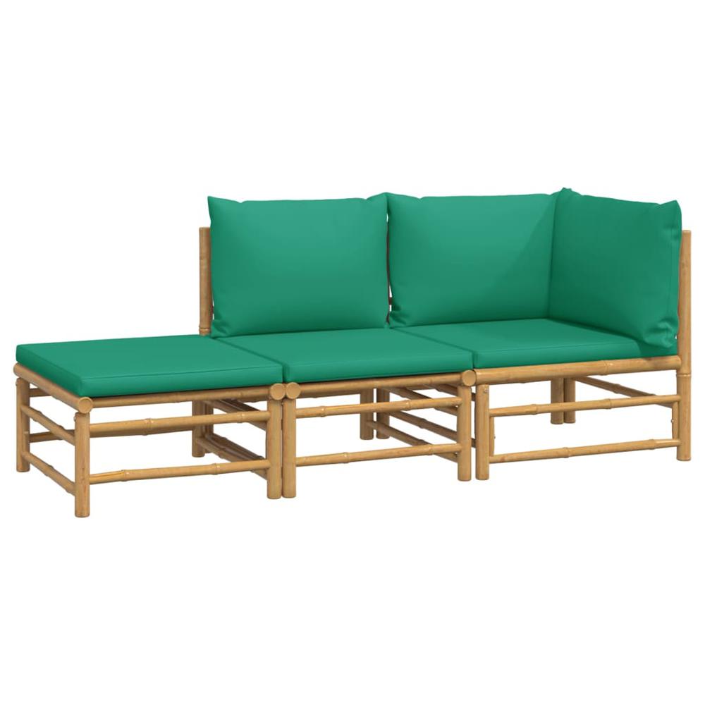 3 Piece Patio Lounge Set with Green Cushions Bamboo. Picture 2
