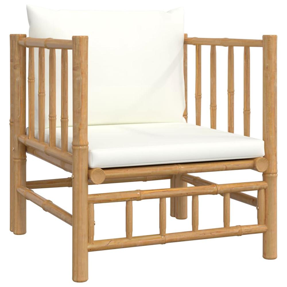 6 Piece Patio Lounge Set with Cream White Cushions Bamboo. Picture 5