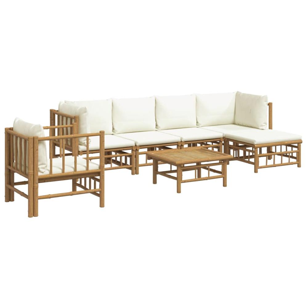7 Piece Patio Lounge Set with Cream White Cushions Bamboo. Picture 2