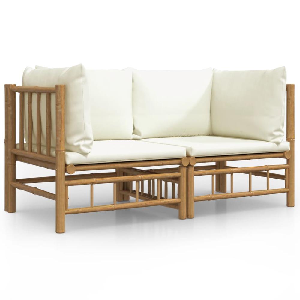 Patio Corner Sofas with Cream White Cushions 2 pcs Bamboo. Picture 1