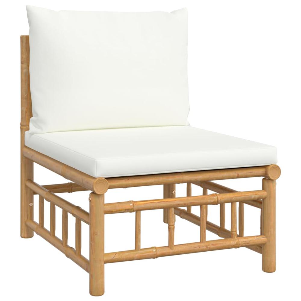 4 Piece Patio Lounge Set with Cream White Cushions Bamboo. Picture 4