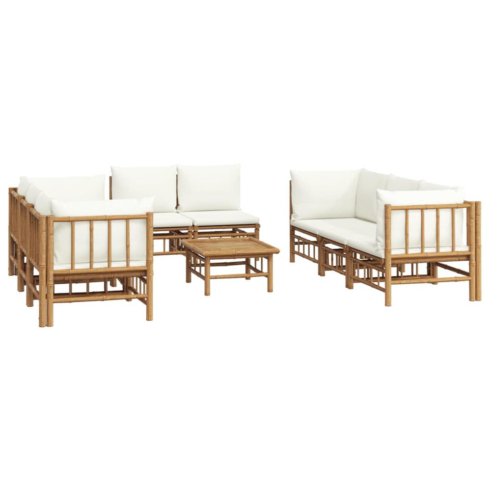 9 Piece Patio Lounge Set with Cream White Cushions Bamboo. Picture 2