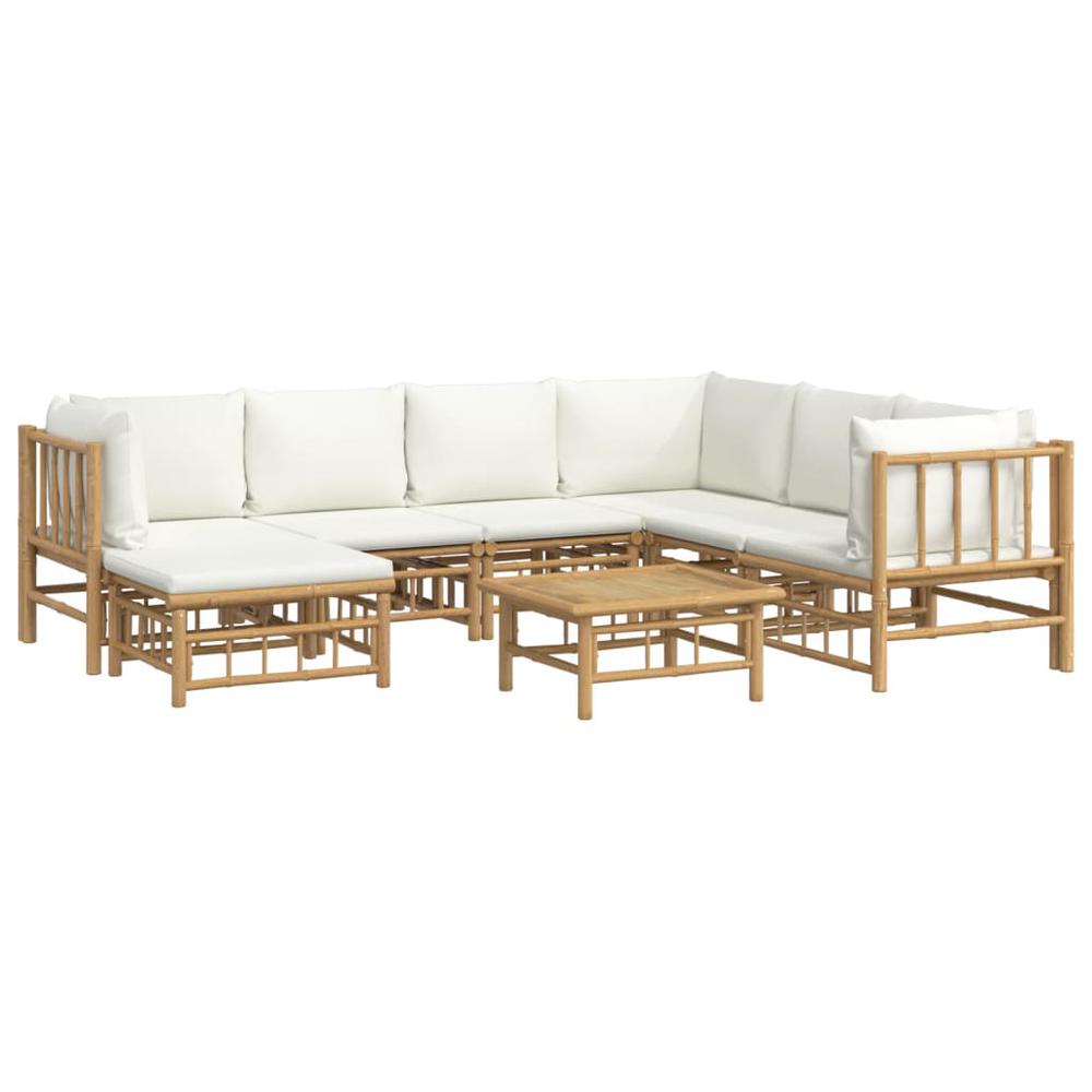 8 Piece Patio Lounge Set with Cream White Cushions Bamboo. Picture 2