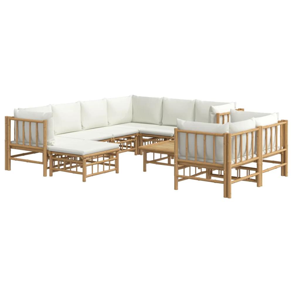 10 Piece Patio Lounge Set with Cream White Cushions Bamboo. Picture 2