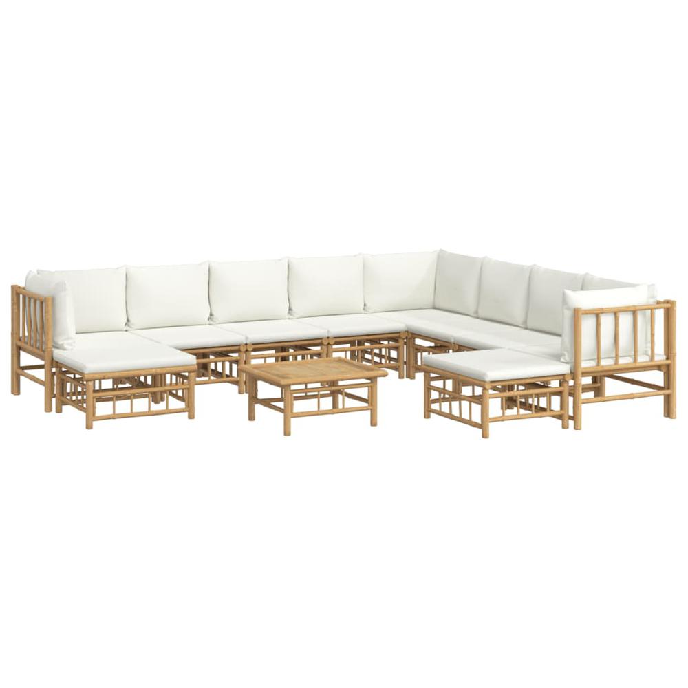 11 Piece Patio Lounge Set with Cream White Cushions Bamboo. Picture 2
