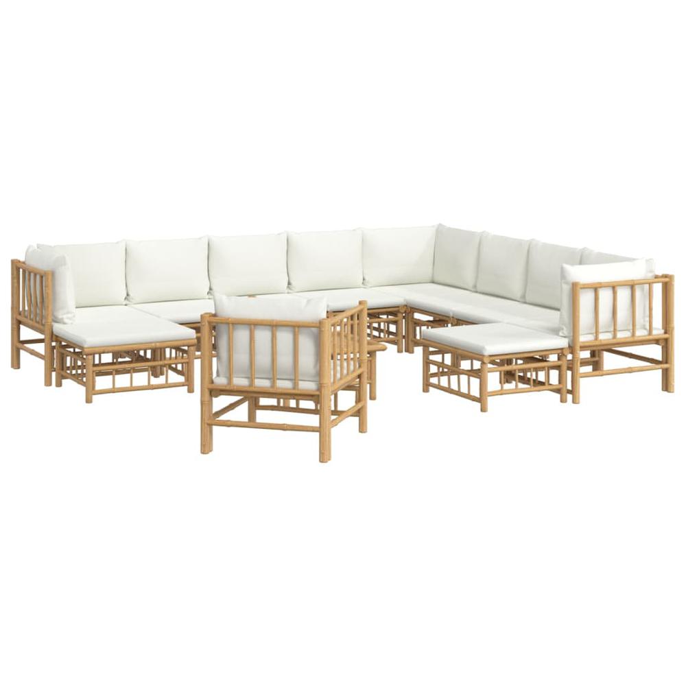 12 Piece Patio Lounge Set with Cream White Cushions Bamboo. Picture 2