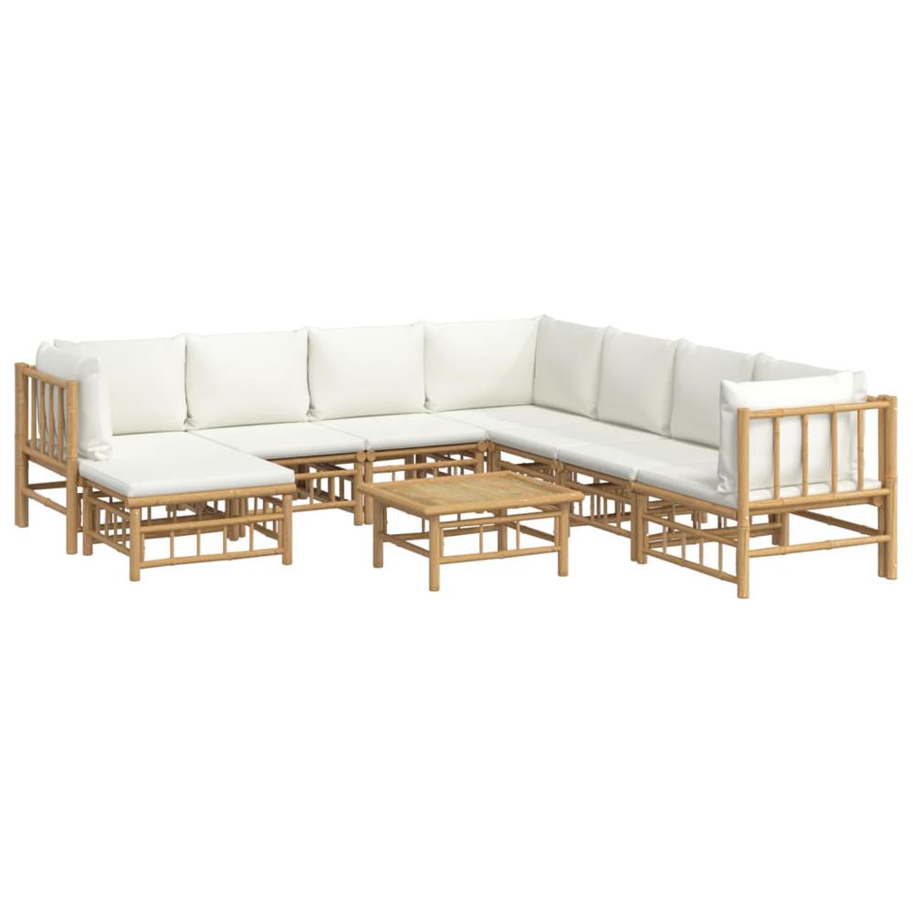 9 Piece Patio Lounge Set with Cream White Cushions Bamboo. Picture 2