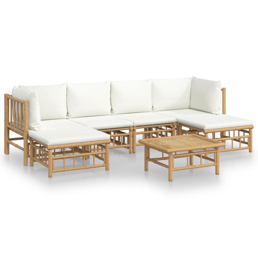 7 Piece Patio Lounge Set with Cream White Cushions Bamboo. Picture 1