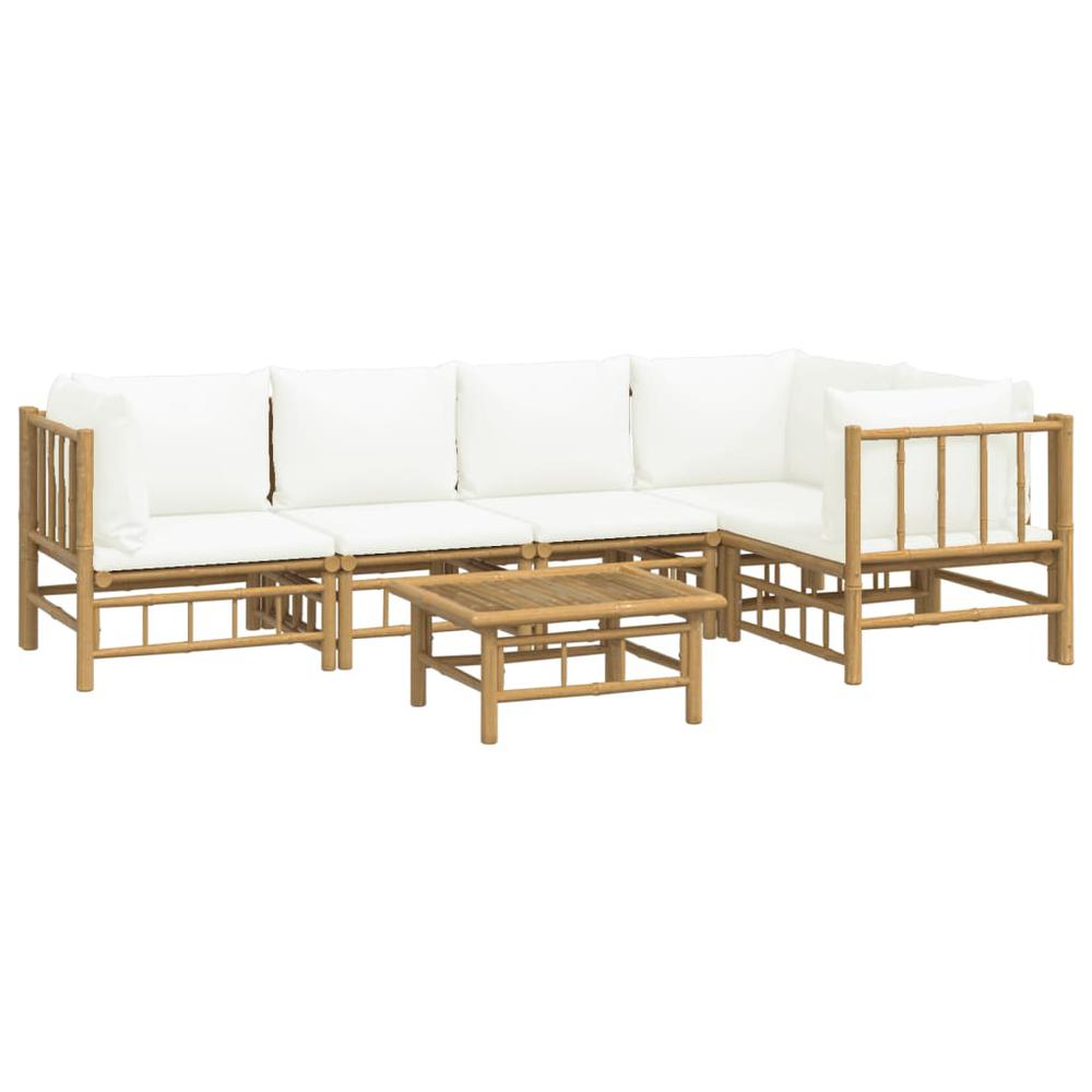 6 Piece Patio Lounge Set with Cream White Cushions Bamboo. Picture 2