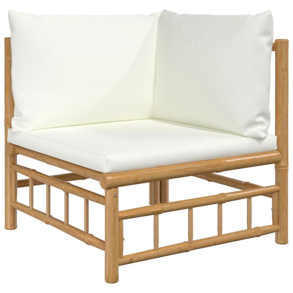 3 Piece Patio Lounge Set with Cream White Cushions Bamboo. Picture 3