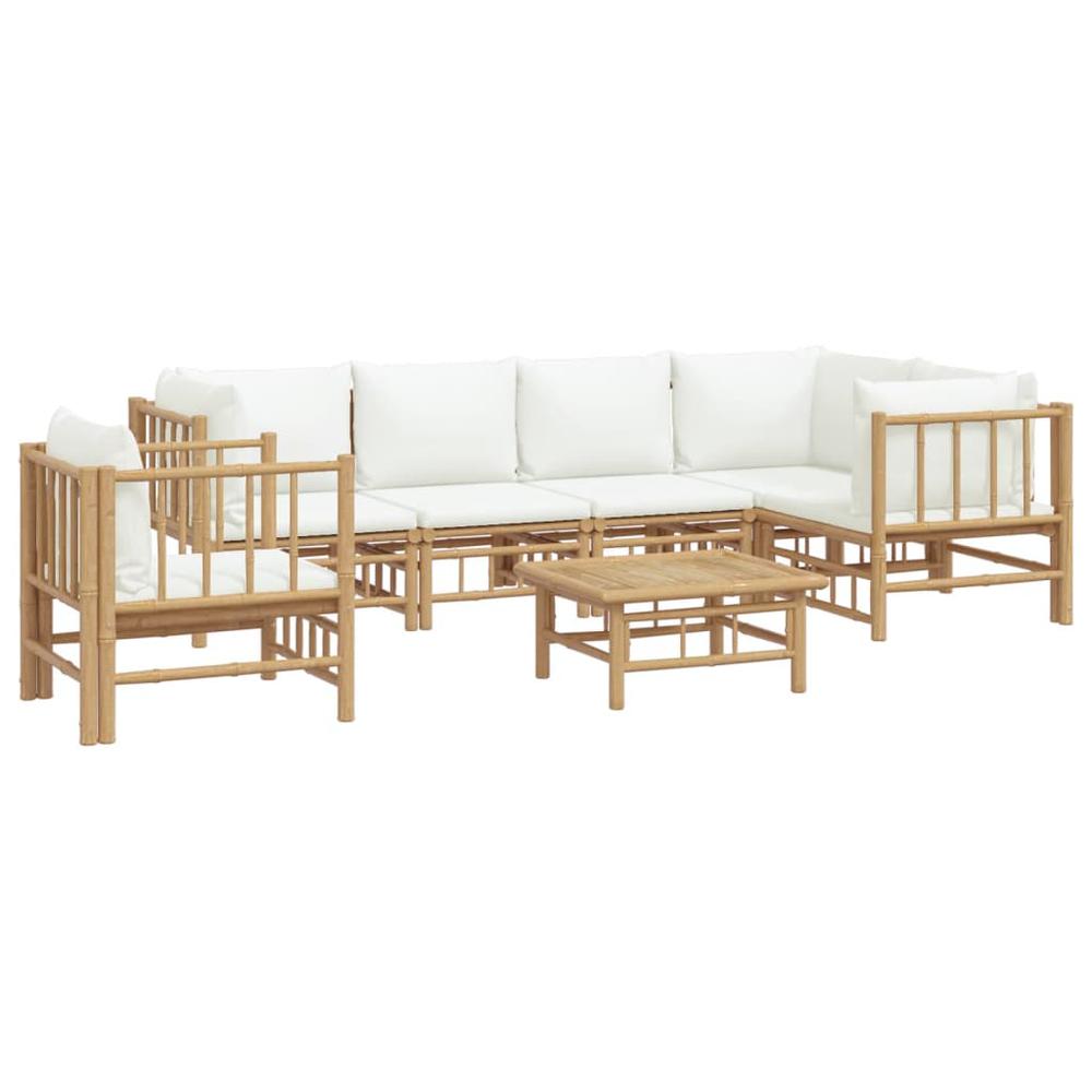 7 Piece Patio Lounge Set with Cream White Cushions Bamboo. Picture 2