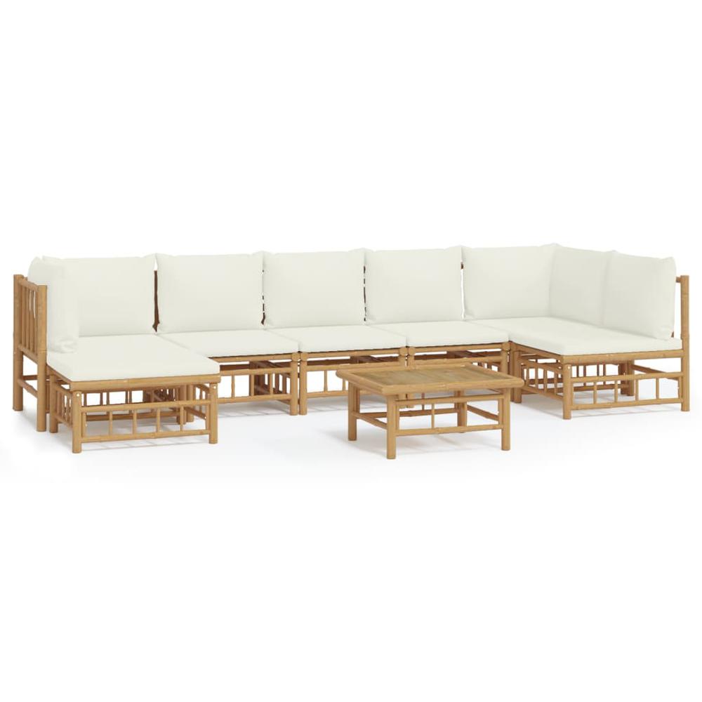 8 Piece Patio Lounge Set with Cream White Cushions Bamboo. Picture 1